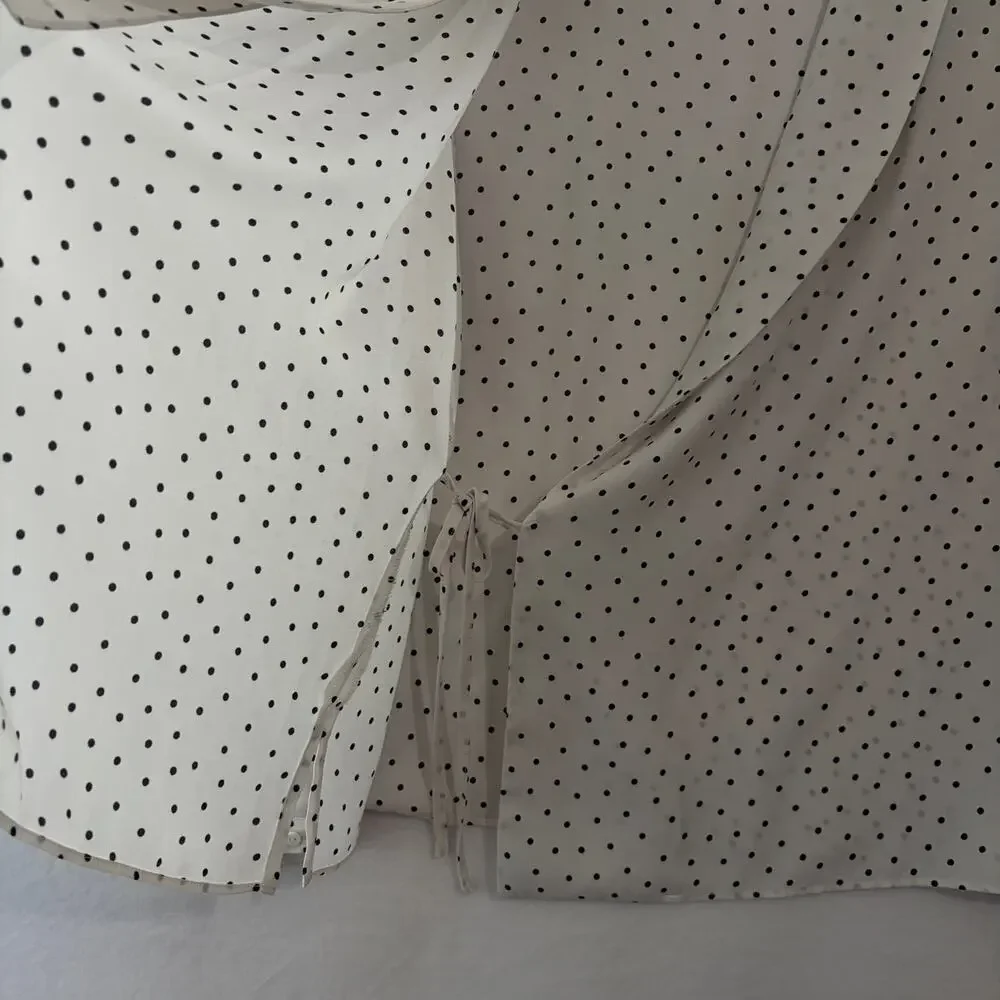Adrianna Papell Wrap Blouse Womens XL White Black Polka Dots V-Neck Long Sleeve - Picture 7 of 7